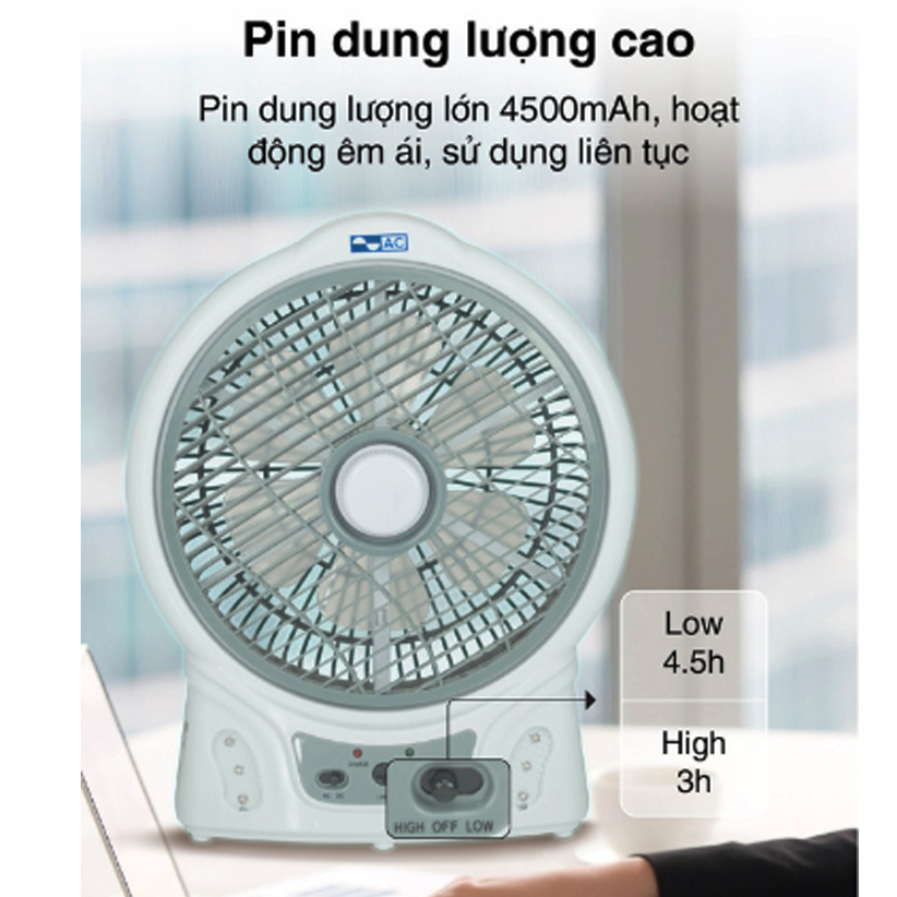 Quạt sạc tích điện để bàn AC ARF03D106 có đèn led - Hàng chính hãng