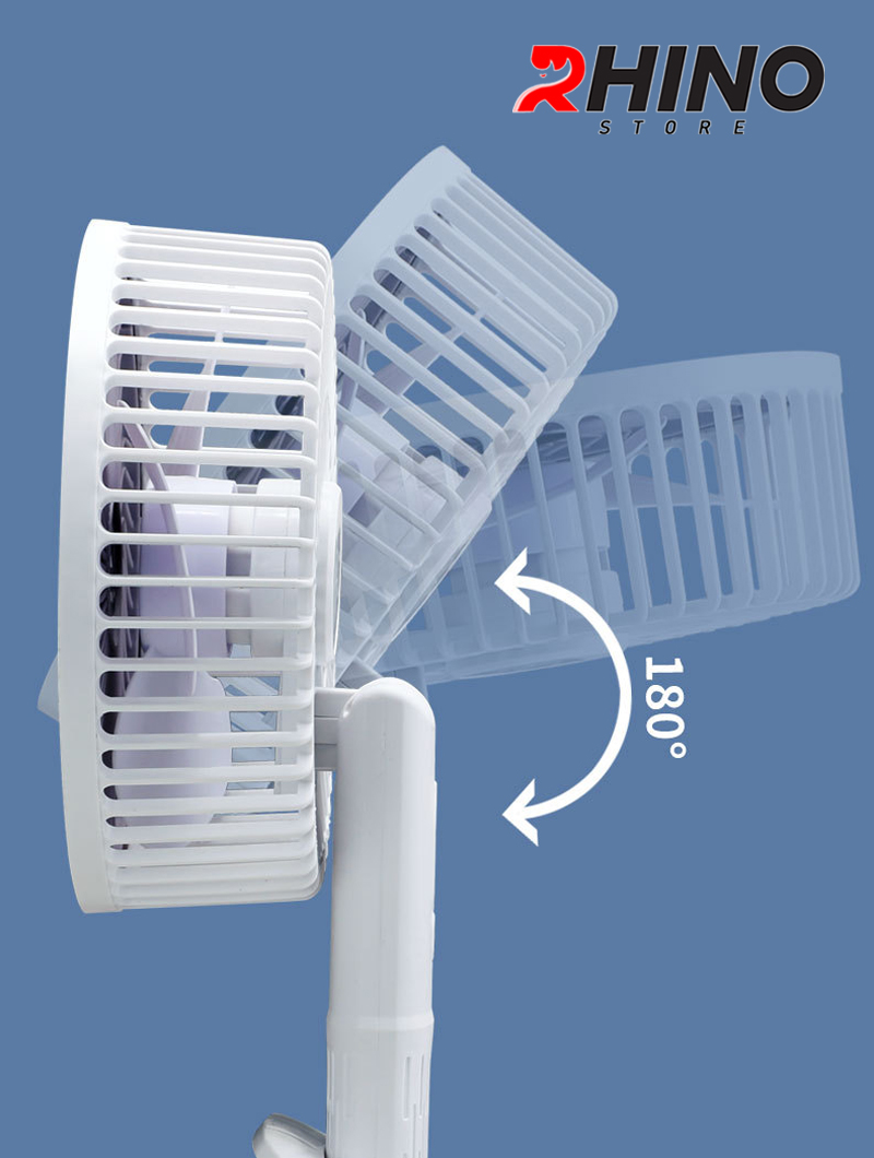 Quạt cầm tay mini siêu mát Rhino F402 tích điện với 3 mức độ gió, kèm đế, lượng pin cao - Hàng chính hãng