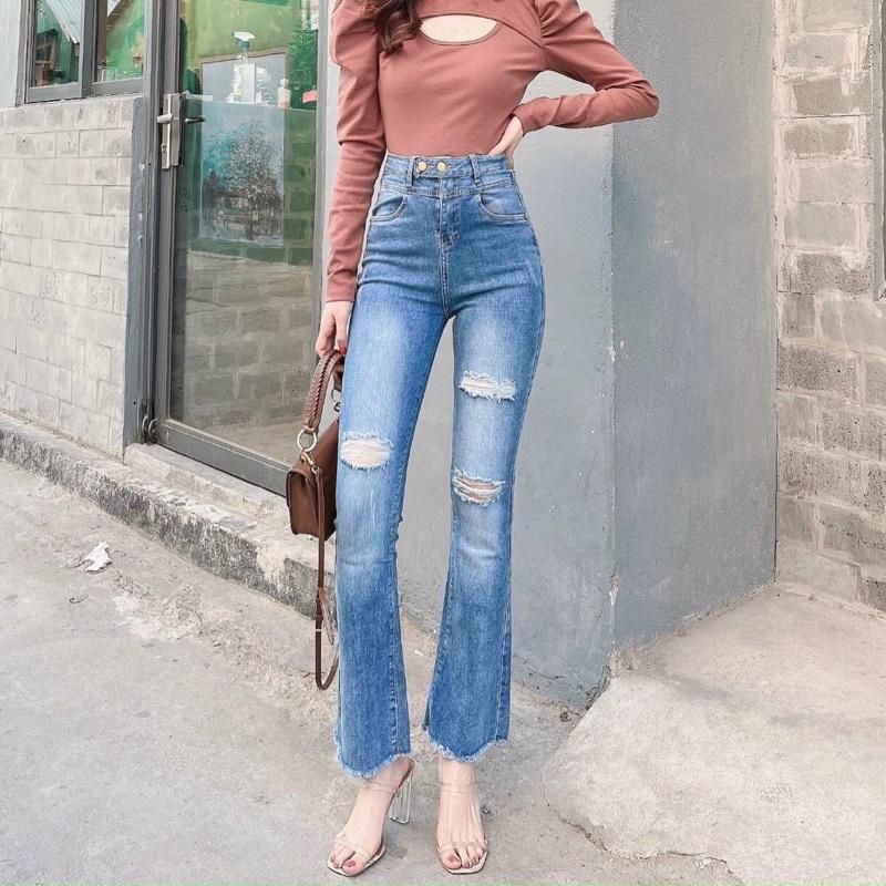 QUẦN JEANS WAX ỐNG LOE RÁCH