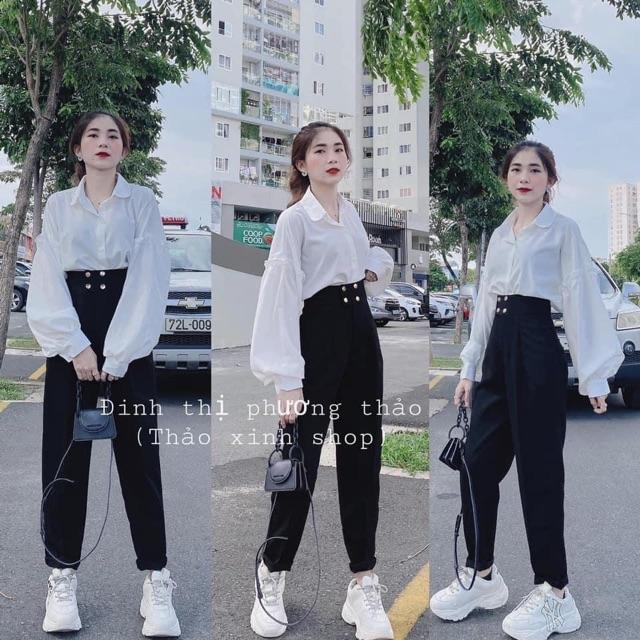 Quần baggy cạp cao bản to 4 khuy siêu hot
