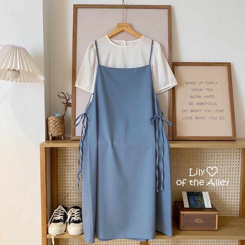 set váy yếm nơ eo