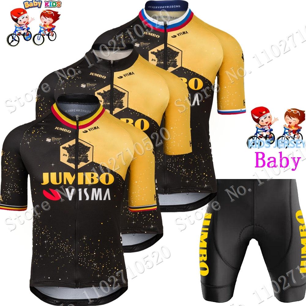 Trẻ Em Bỉ Jumbo Visma TDF 2023 Đội Tuyển Đi Xe Đạp Jersey Bộ Bé Trai Bé Gái Đi Xe Đạp Quần Áo Xe Đạp Trẻ Em Phù Hợp Với MTB Ropa Maillot Color: 4 Size: XS