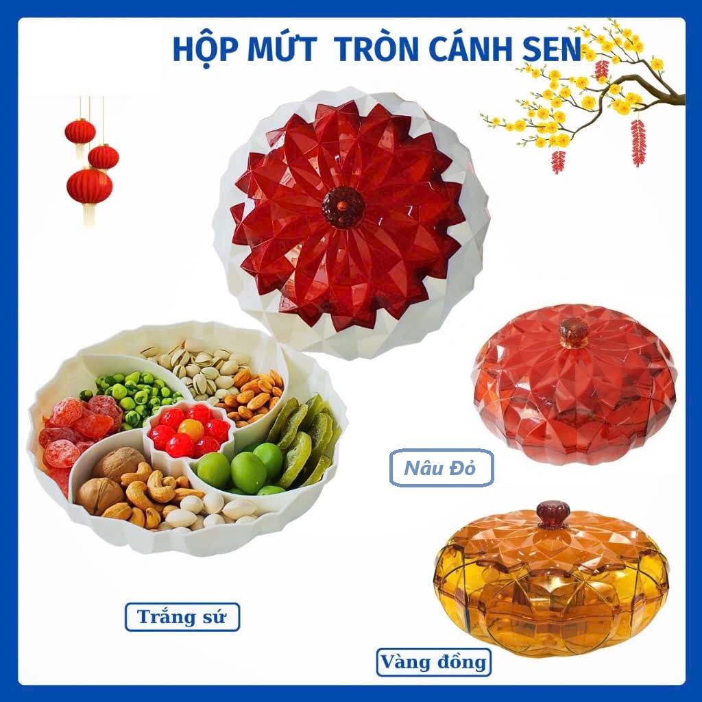 Hộp Đựng Bánh Mứt Tròn Cánh Sen 5 Ngăn Kiểu Dáng Sang Trọng Hàng VNCLC