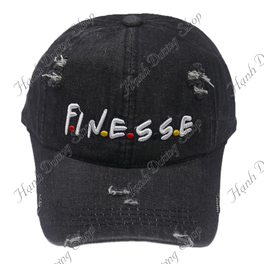 Mũ lưỡi trai jean rách bụi cá tính thêu chữ Finesse đẹp mắt hợp thời trang - Hạnh Dương