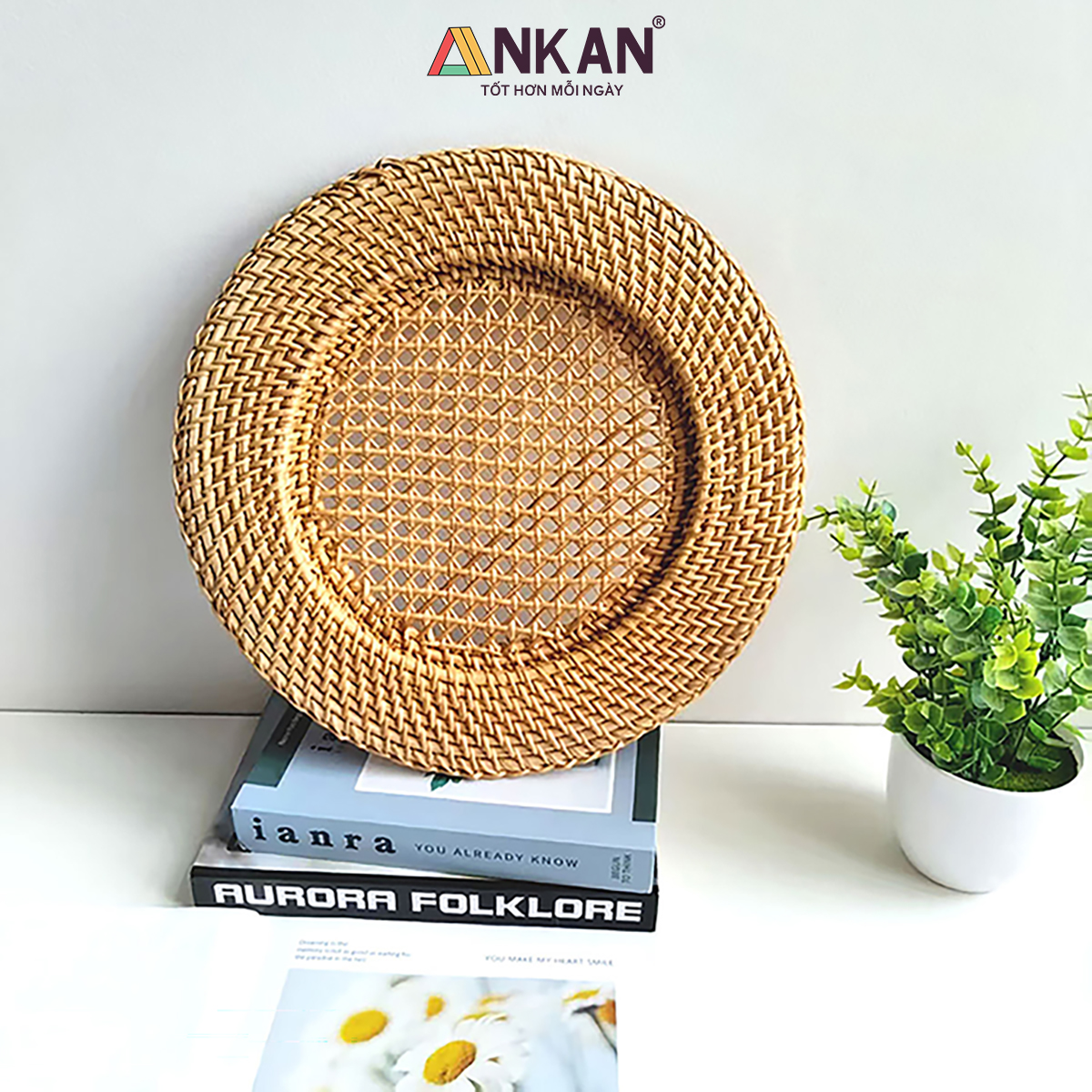 Dĩa Mây Tre Tự Nhiên 33cm – Đựng Trái Cây, Bánh Kẹo, Trang Trí Bàn Ăn Quán Cafe – ANKAN