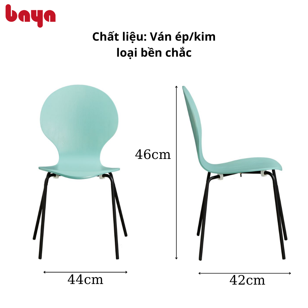 Bộ 4 Ghế Ăn Gỗ Màu Xanh BAYA VERONA Mặt Ghế Gỗ Ván Ép, Chân Ghế Khung Kim Loại Chắc Chắn 6000281