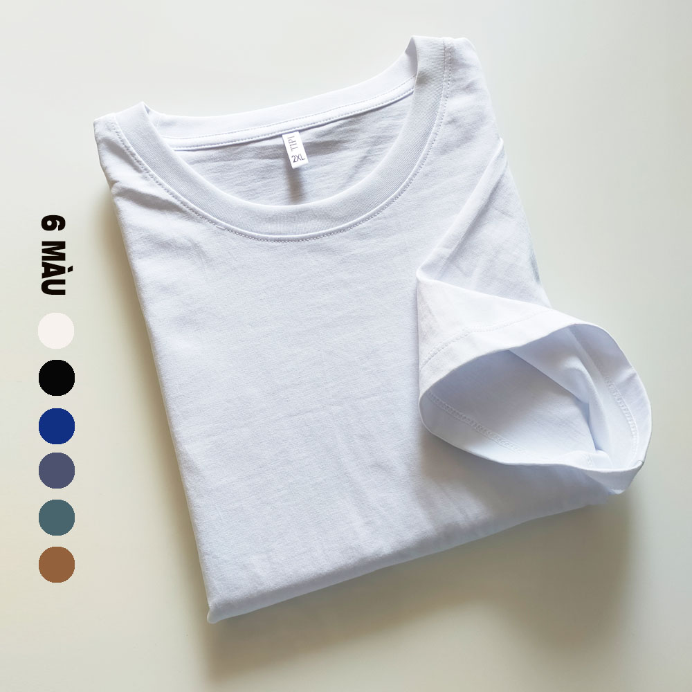 Áo phông nam cổ tròn màu trắng chất liệu 100% cotton dày dặn co giãn tay ngắn