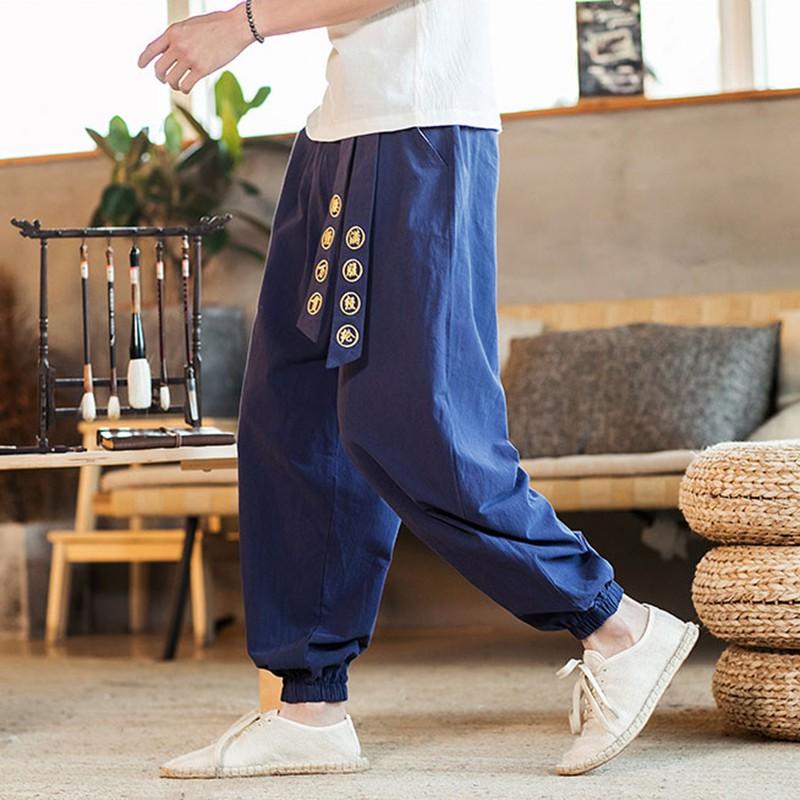 Quần Thô Đũi Nam Thêu Chữ