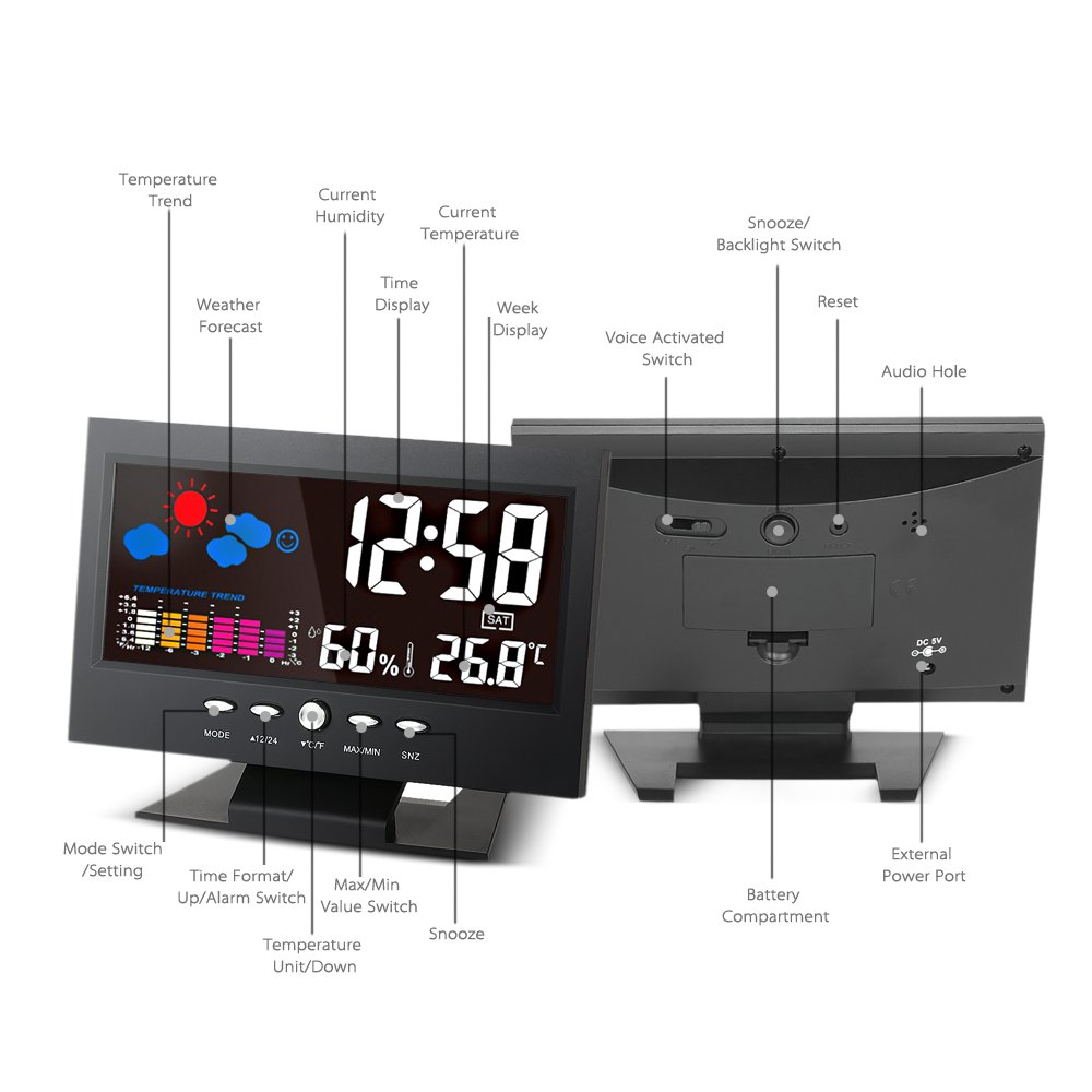 Đồng hồ để bàn LED có lịch ngày đo nhiệt độ &amp; độ ẩm