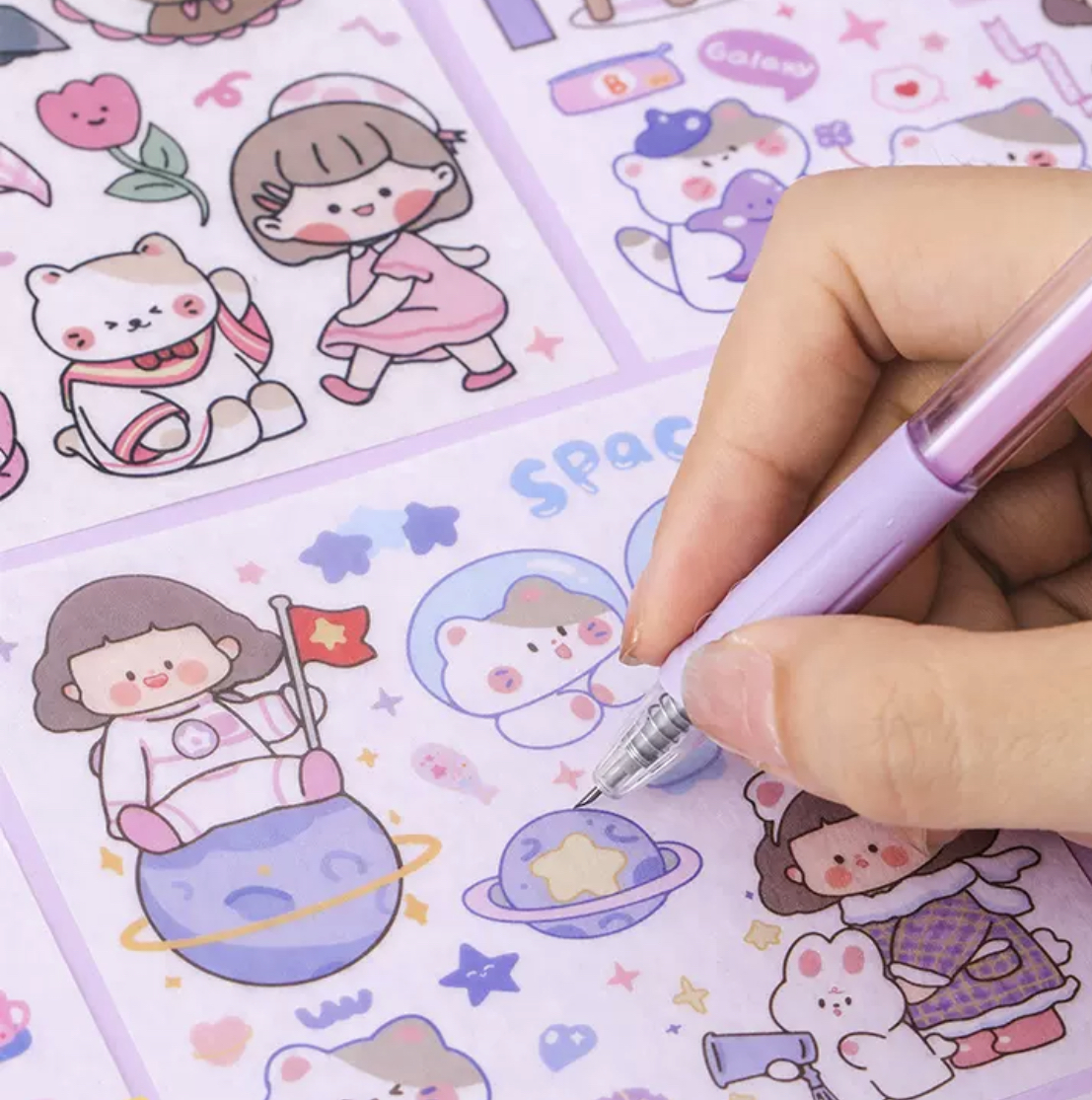 Sticker Set Băng Keo Giấy Họa Tiết Dễ Thương Dùng Trang Trí Sổ Tay