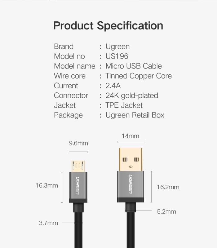 Ugreen UG40349US196TK 1.5M màu Đen Cáp sạc truyền dữ liệu USB 2.0 sang 2 đầu MICRO USB cao cấp - HÀNG CHÍNH HÃNG