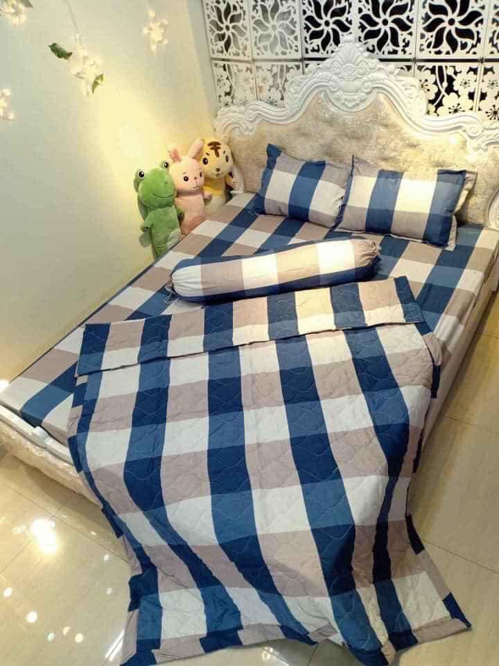 Chăn mền cotton poly kẻ caro diêm HQ - Tặng 1 bàn chải Bossi