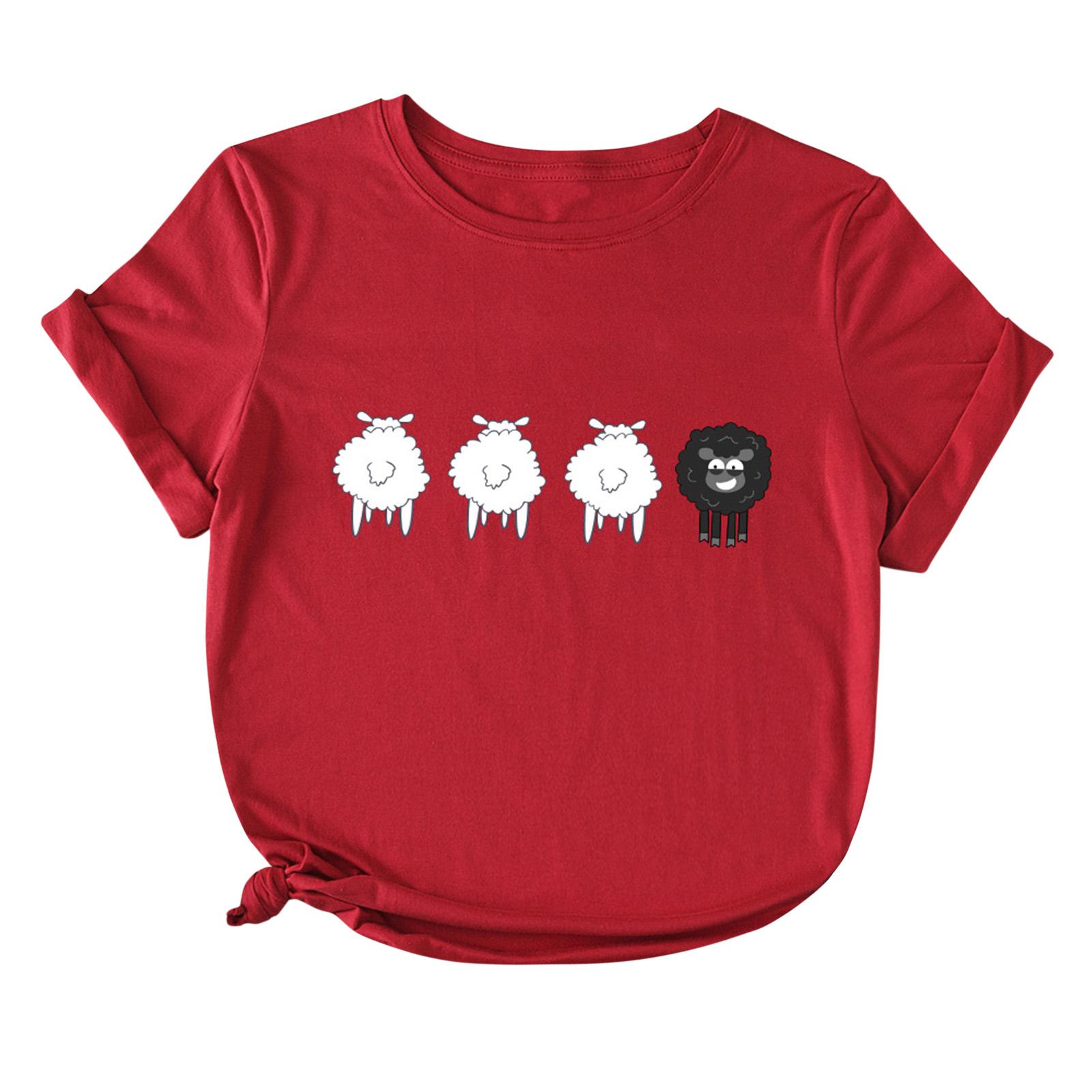 Women T-shirt Cute Sheep Print Short Sleeve O Neck Plus Size Casual Tops S-5XL
