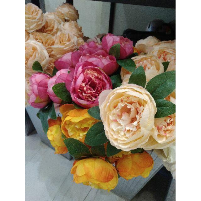 Cụm hoa trà bông to 6 bông dài 40cm. Cây giả -trang trí nhà hàng cắm lọ hoa