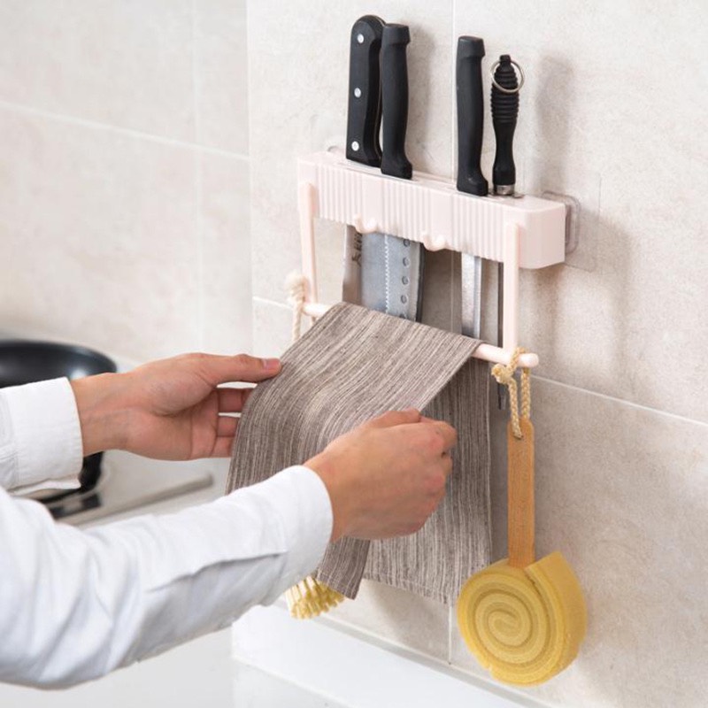 Giá Kệ Để Dao Kéo Kiêm Giá Treo Khăn Nhà Bếp Gắn Tường Thông Minh