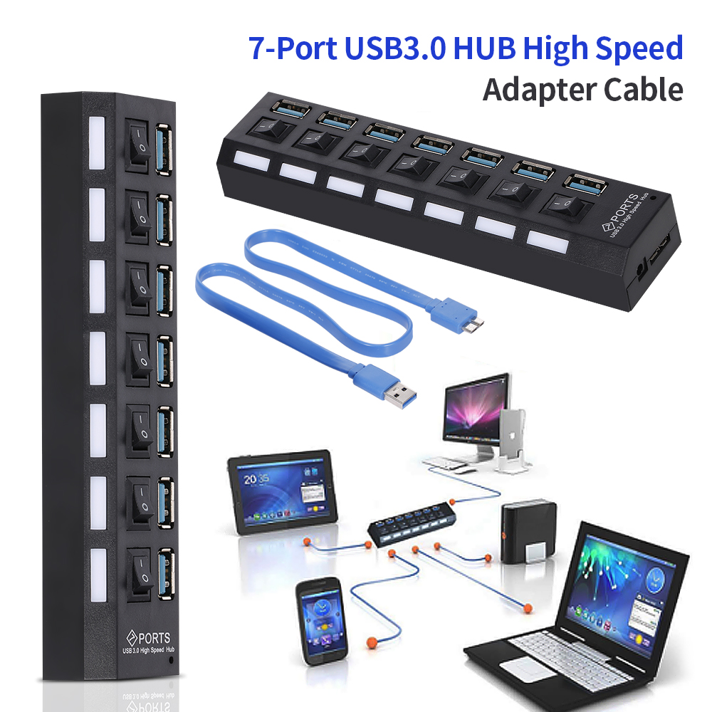 Bộ chia USB 7 cổng USB 3.0 HUB 7 cổng Expander với công tắc cho PC