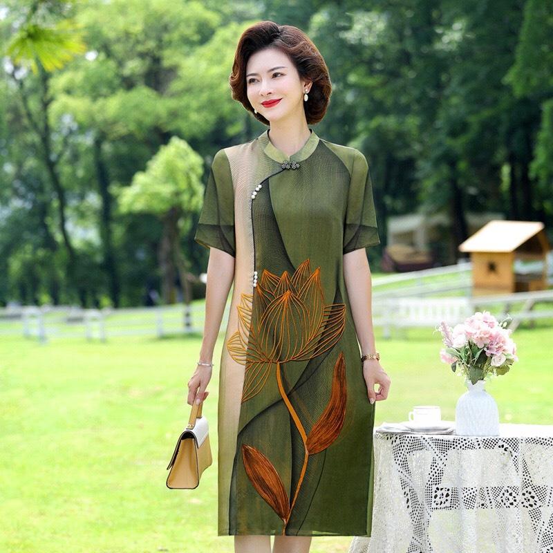 ️Có Big Size️ Đầm Trung Niên Thêu Hoa Cao Cấp Cho Mẹ Đi Tiệc, Váy Suông Trung Niên Sang Trọng Làm Quà Tặng Mẹ