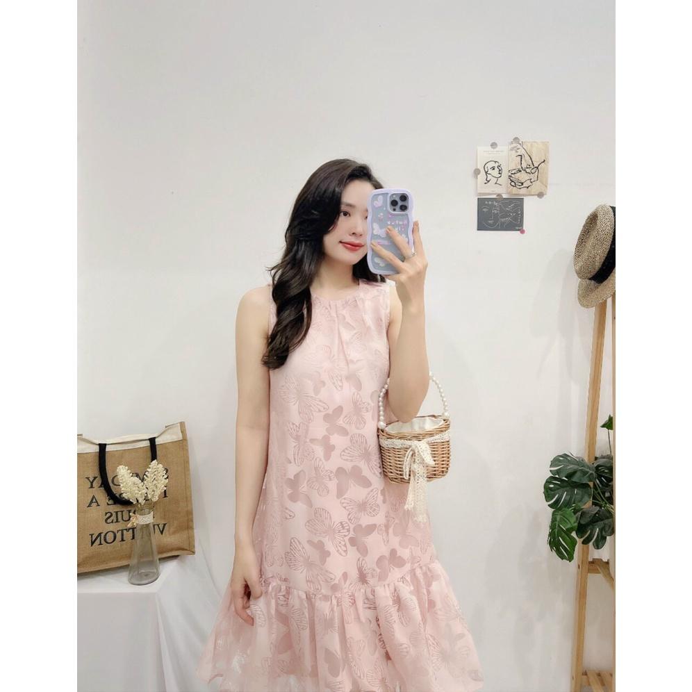 Đầm babydoll hồng họa tiết bướm, Váy babydoll dáng suông Cao Cấp vải voan hồng phấn nữ tính quyến rũ MiNhi Fashion