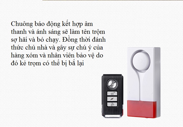 Thiết bị báo động nhà cửa âm thanh lớn, có đèn báo nháy cao cấp (Tặng đèn led dán tủ, dán tường đa năng)