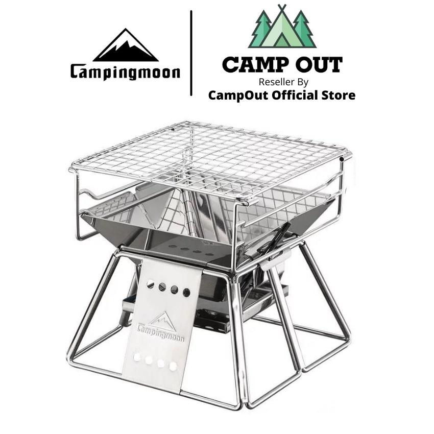 Bếp nướng cắm trại campingmoon campoutvn bếp campingmoon cắm trại du lịch bếp than inox x-mini A250