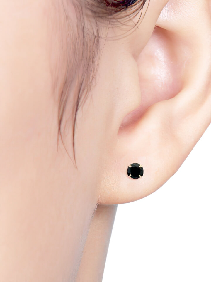 14K Gold Post Earrings Black - MOON Jewelry