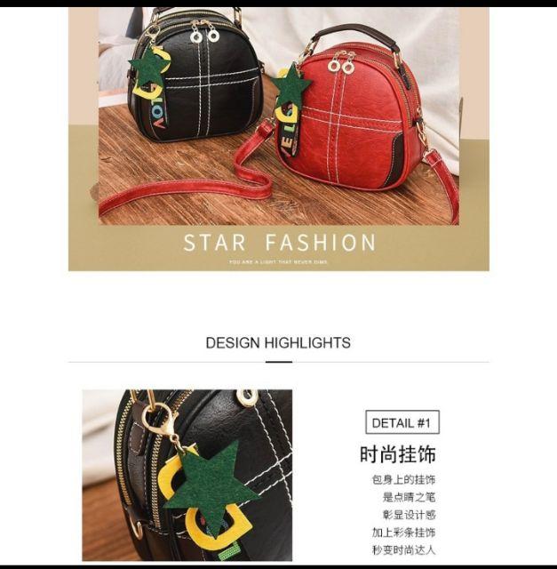 Balo túi 2 ngăn chần chỉ kèm phụ kiện thời trang.