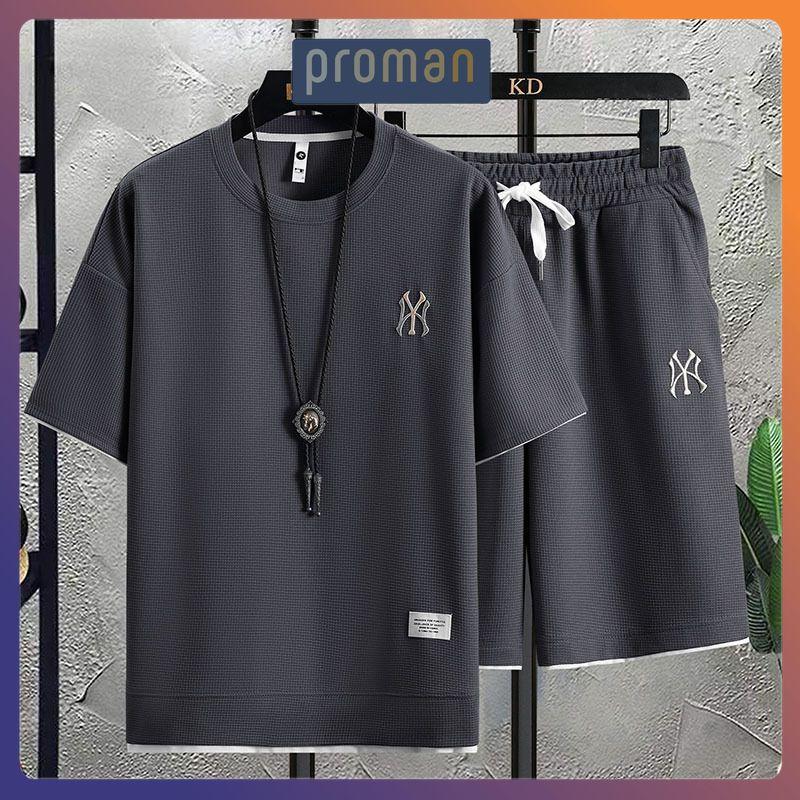 Bộ Đồ Nam Mặc Nhà Cotton Chất Tổ Ong, Bộ Thể Thao Nam Xịn Xò Thêu Nổi NY Chắc Chắn BO09 - PROMAN