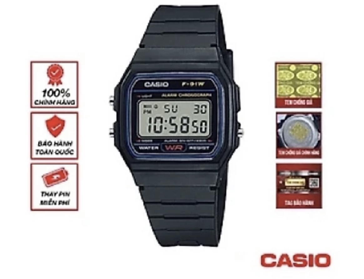 Đồng Hồ Nam Casio F91W-1DG Chính Hãng