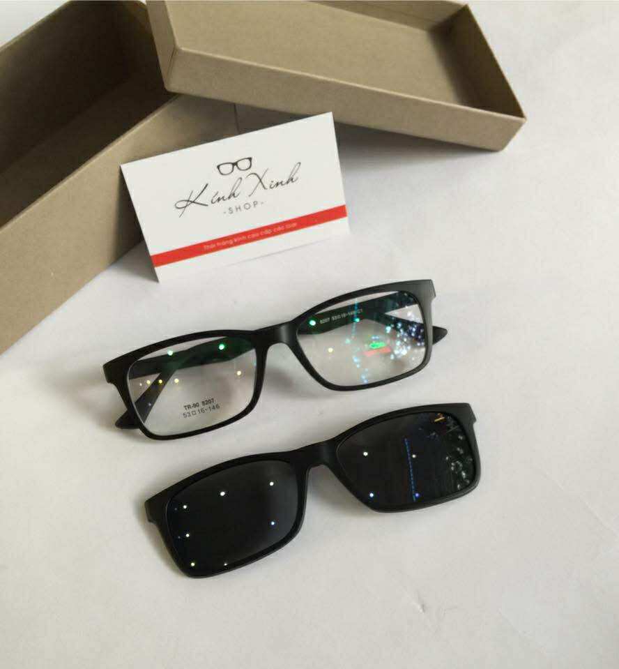 Kính Cận Râm 2 lớp 2in1 dáng chữ nhật basic gọng nhựa ultem