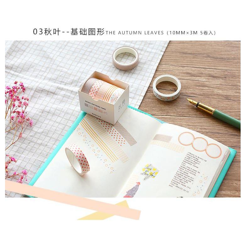 Set 5 Cuộn Băng Dính Washi Dùng Trang Trí E82