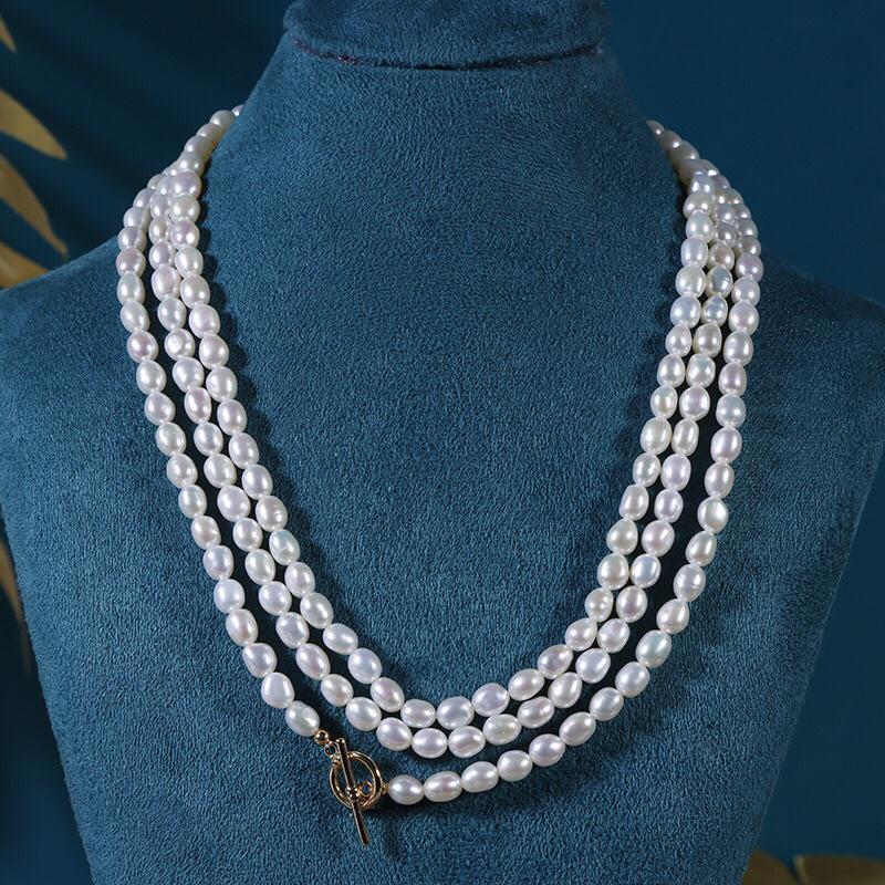 Chuỗi Đeo Cổ Hạt Gạo Trắng 8 Ly Dài 120 cm Thanh Lịch - Trường Thịnh Ngọc Trai