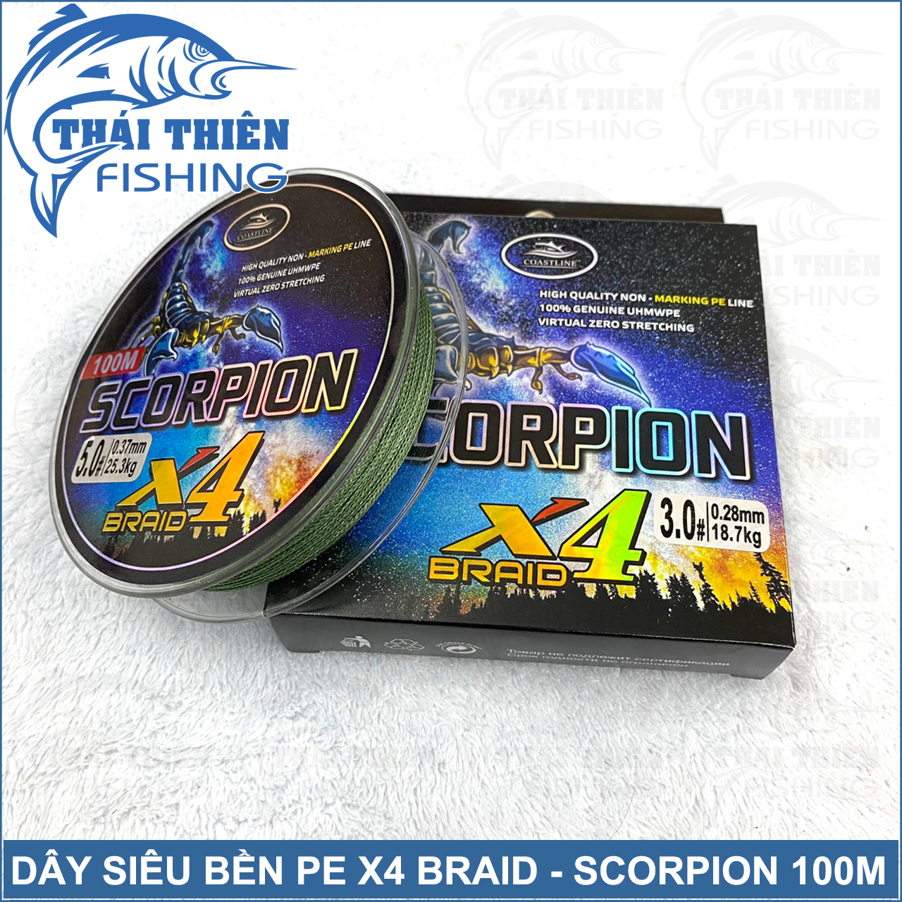 Dây Câu Cá Siêu Bền, Dây Dù Câu Lure, Tóm Lưỡi Câu Scorpion X4 Braid Cuộn 100m