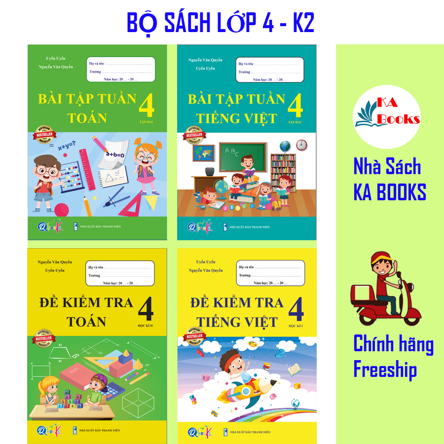 Combo Bài Tập Tuần và Đề Kiểm Tra Toán, Tiếng Việt 4 - Học Kì 2 (4 cuốn)