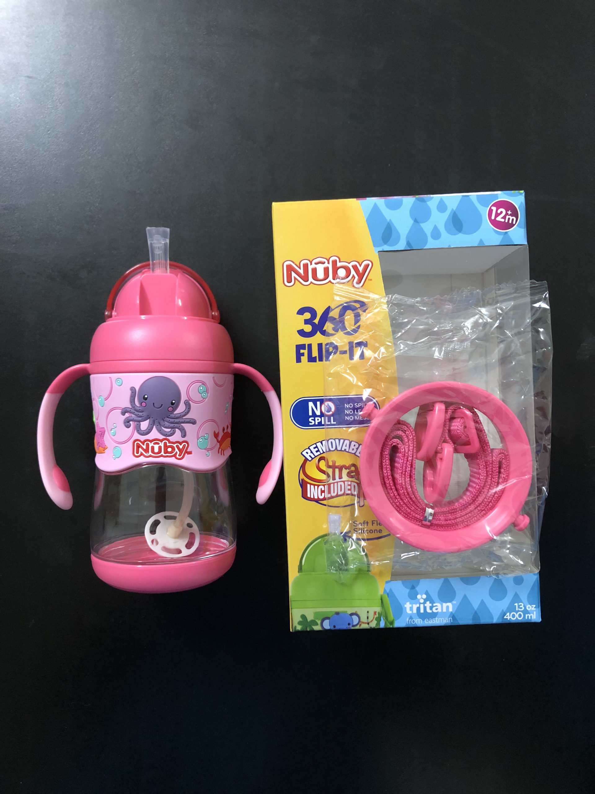 [ 10457H-Nuby ] Bình uống nước có hai tay cầm + dây đeo, nhựa Tritan - 400ml