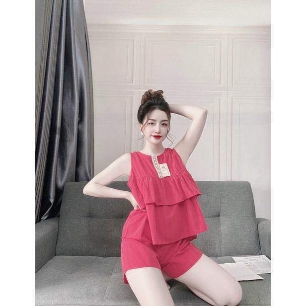 Đồ Ngủ Nữ, Đồ Bộ Mặc Nhà Nữ, Đồ Ngủ đũi Nữ, Đồ Bộ Baby Doll, chất vải đũi Quảng Châu, Freesize < 58kg