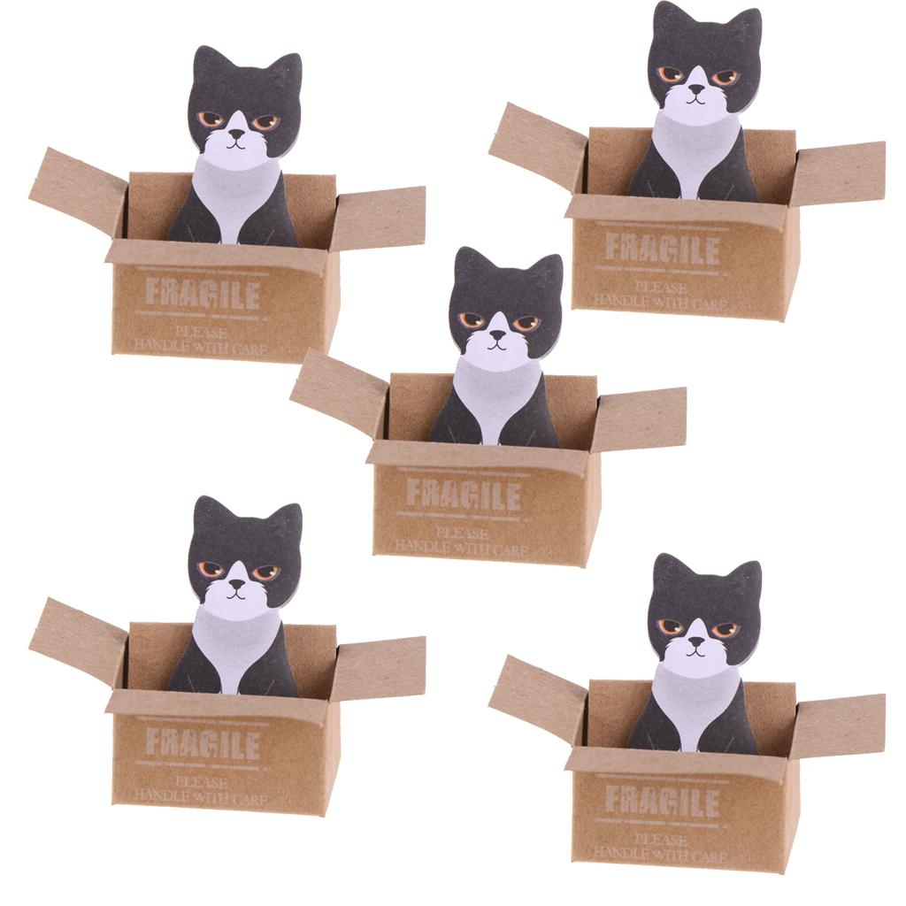 5 Pieces Cute Kawaii Cartoon Box 3D Cat Memo Pad Sticky Note Self-Stick Gift