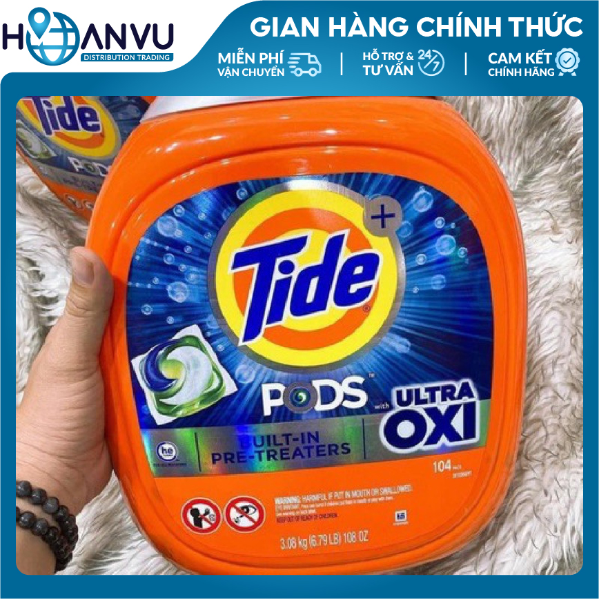 Bình viên giặt Tide Pods Plus Ultra Oxi 4in1 104 viên - Nhập khẩu Mỹ