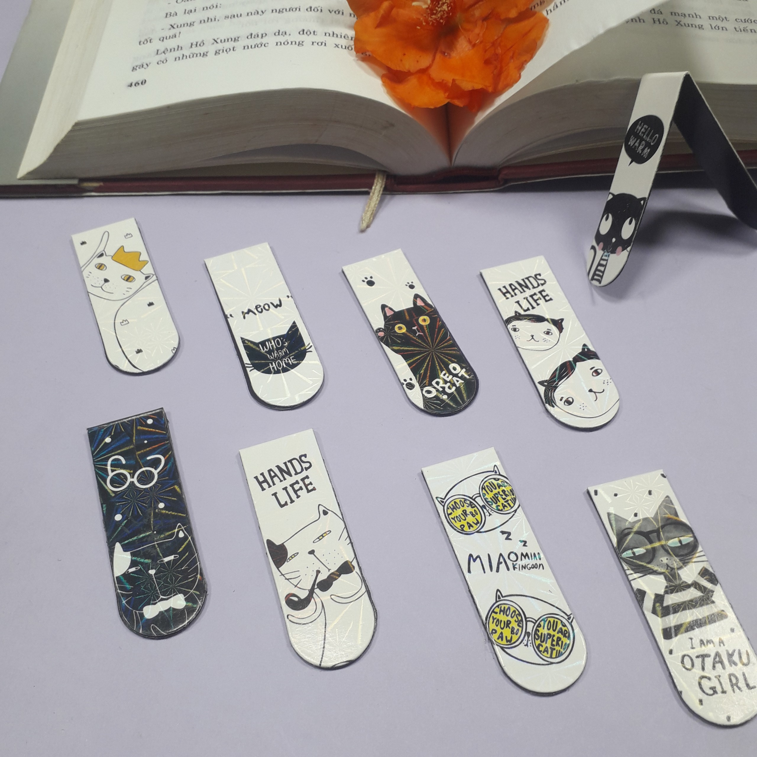 Combo 9 Bookmark Nam Châm Magnet ( Đánh Dấu Sách ) Meo Meow Dễ Thương Màu Sắc