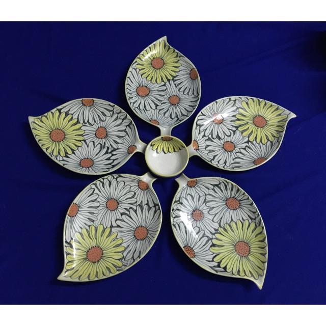 Set đĩa hoa 5 cánh vẽ hoạ tiết hoa hướng dương gốm sứ Bát Tràng