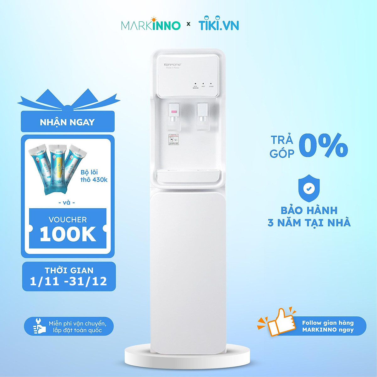 Máy làm nóng lạnh nước KORIHOME WDK-855 block Samsung/LG tốc độ làm lạnh nhanh, hoạt động êm ái hàng chính hãng