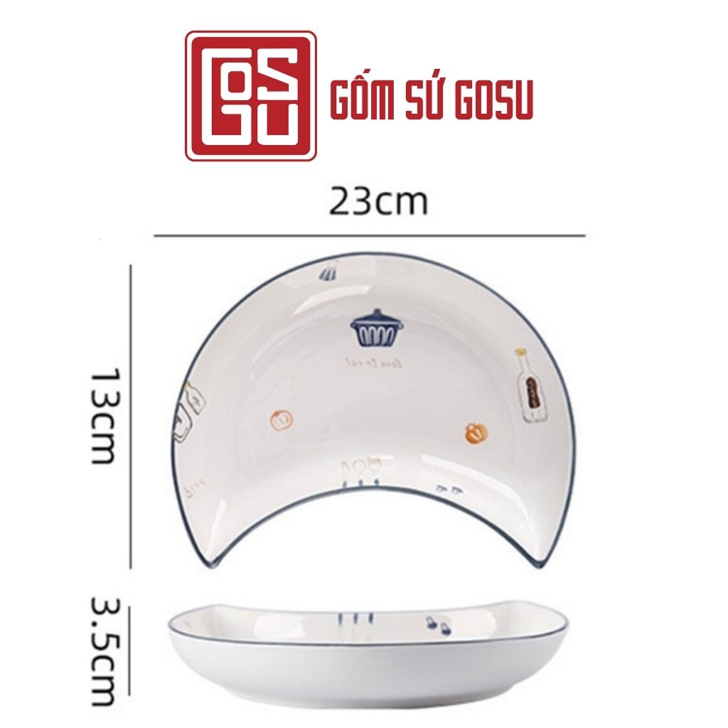 Bộ đĩa trăng , gốm sứ cao cấp họa tiết dễ thương, set 5 đĩa, 3 đĩa, bán lẻ PDS033