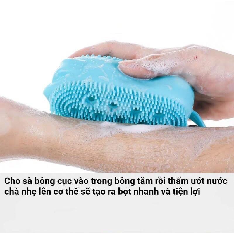 Bông tắm silicon 2 mặt, 1 mặt tẩy da chết massage body, 1 mặt tạo bọt.