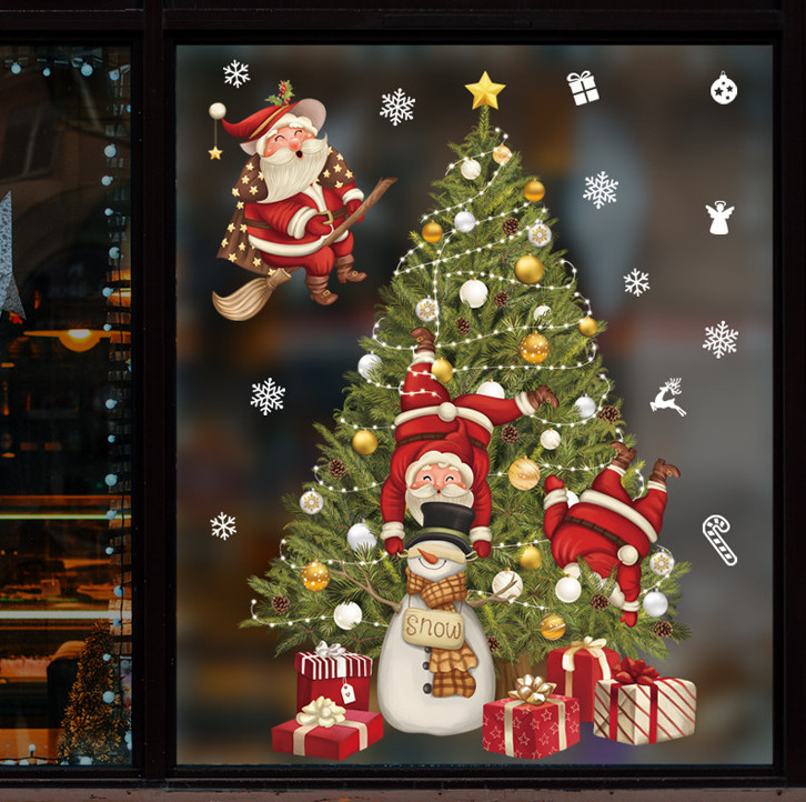 Decal trang trí Noel - Ông già Noel trên cây thông