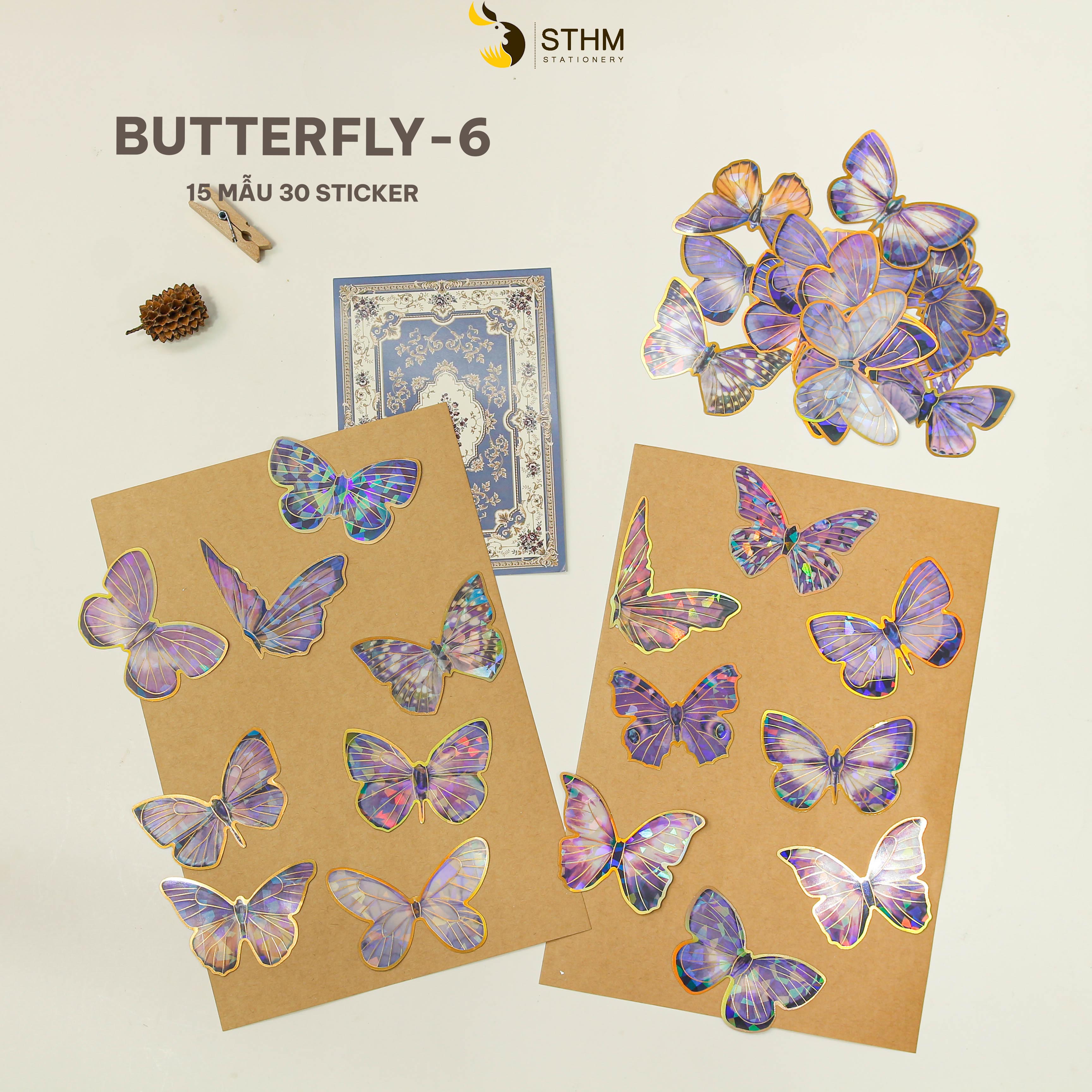 Sticker xấp 40 tờ - 20 mẫu có ánh kim - Phụ kiện trang trí sổ tay vintage - STHM stationery