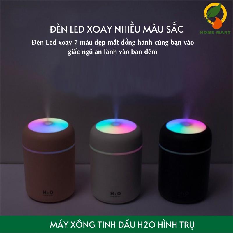 Máy xông tinh dầu khuếch tán tinh dầu Humidifier H2O hình trụ 260ml phun sương tạo độ ẩm, lan tỏa hương thơm, đèn Led 7