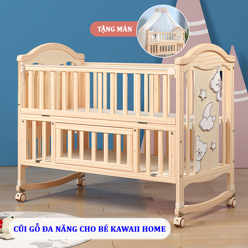 Giường cũi cho em bé đa năng KAWAII HOME - Tặng kèm 4 món quà tặng - Bảo hành 12 tháng