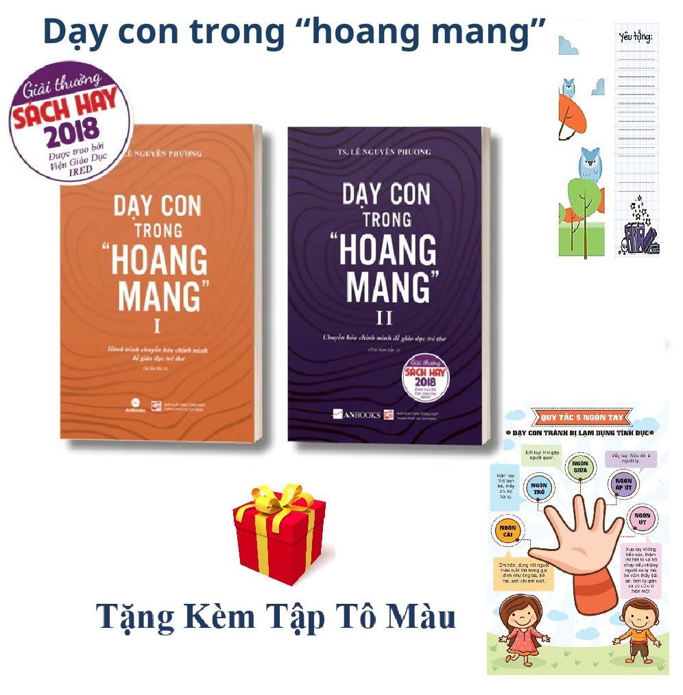 Combo Dạy Con Trong Hoang Mang -Tập 1 &amp; 2 + Tặng Kèm Tập Tô Màu Bất Kỳ Cho Bé + Poster Quy tắc năm ngón tay An Toàn Cho Con Yêu + Bookmark Cú Mèo