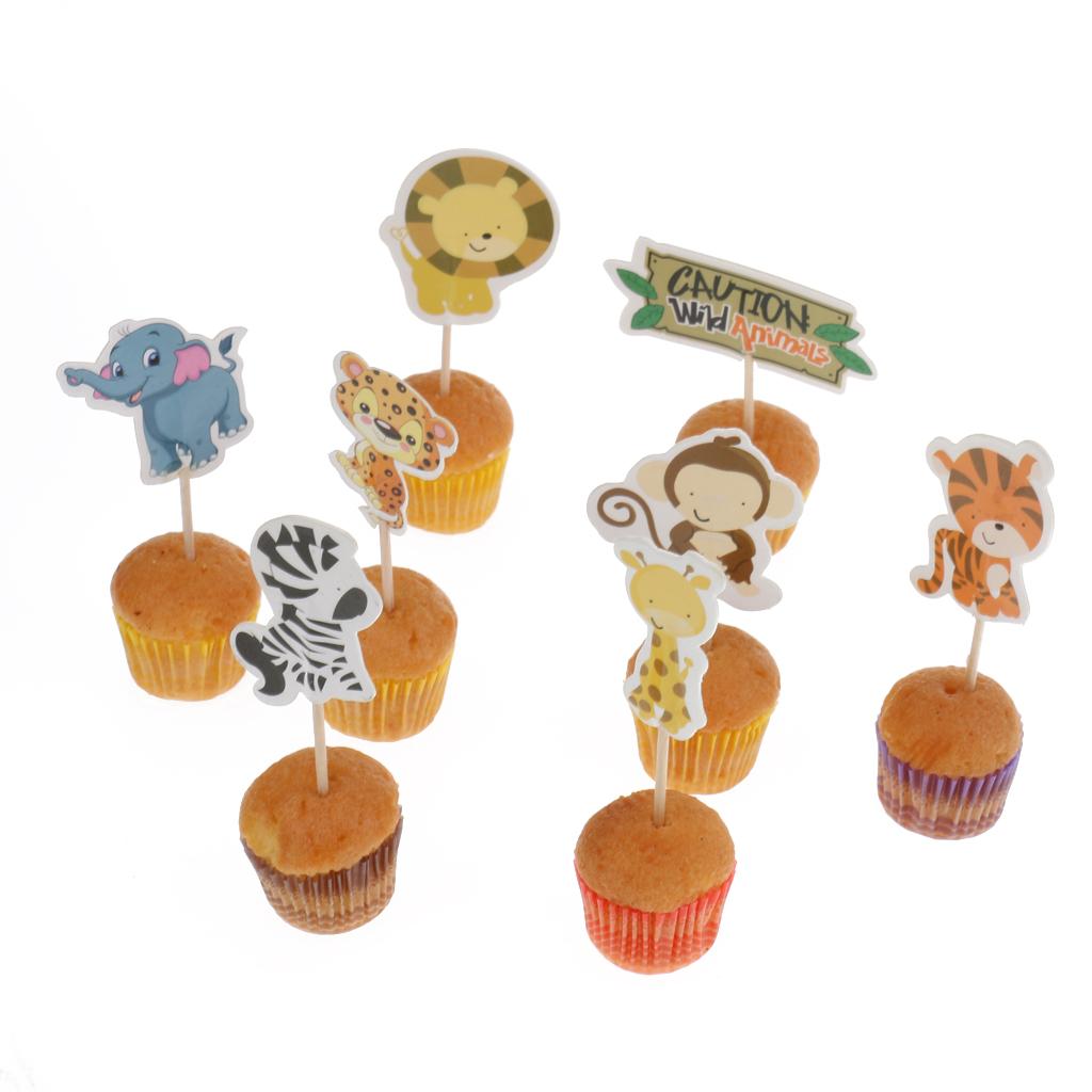 48x Wild Animal Cupcake Toppers Picks Baby Shower Kid Birthday Party Decor