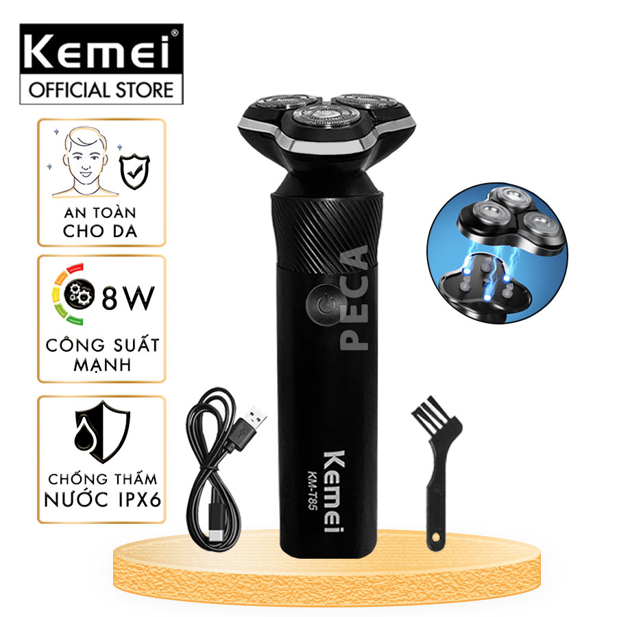 Máy cạo râu khô và ướt KEMEI KM-T85 chống thấm nước IPX6 công suất 8W sạc USB nhanh 1.5 giờ - Hàng chính hãng