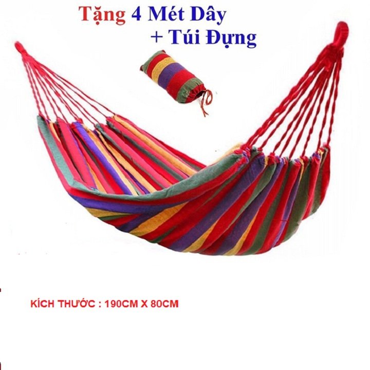 Võng du lịch cắm trại dã ngoại gấp gọn sợi Vải đan Canvas Size 190x80cm
